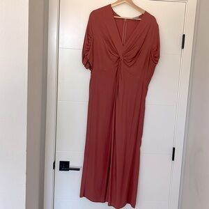 ASOS DESIGN Curve tea jumpsuit with knot front. Terracotta color. Size 14